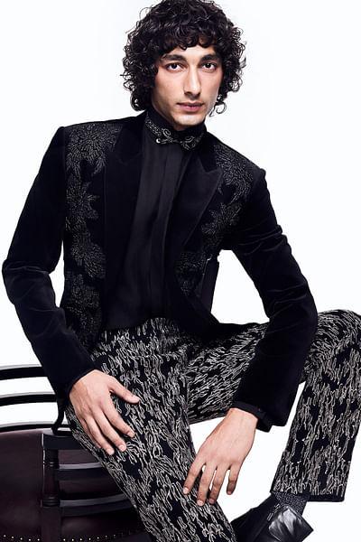 Black bead embroidered tuxedo