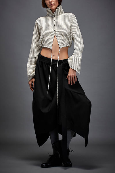 Black belted asymmetric dhoti skirt