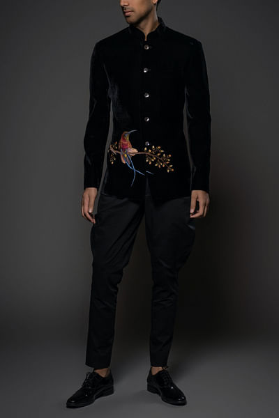 Black bird embroidered bandhgala