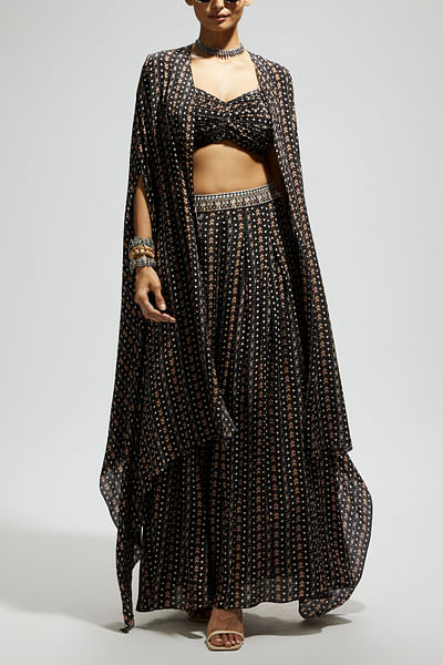 Black boho printed cape set