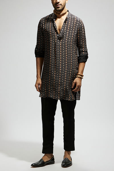 Black boho printed kurta