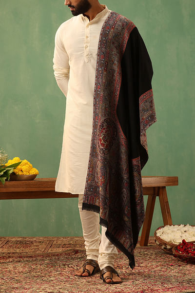 Black cashmere wool shawl