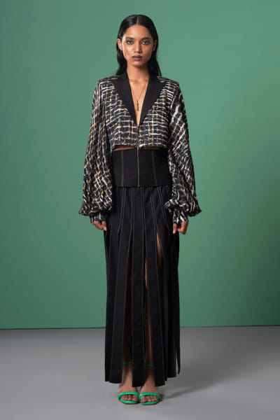 Black checkered print exaggerated top