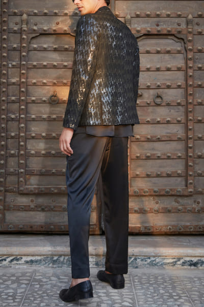 Bohame Black chikankari embroidery jacket set Boh006823