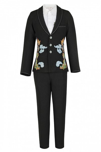 Black chinese dragon embroidery suit set
