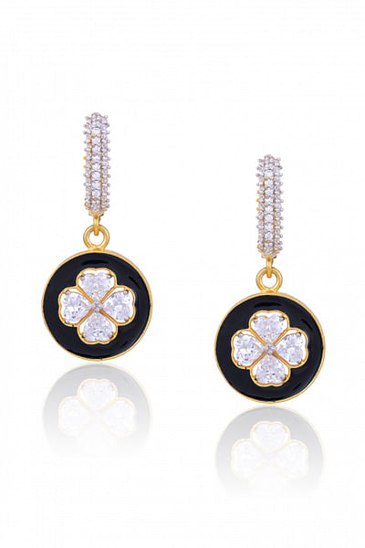 Black clover cubic zirconia hoop drop earrings