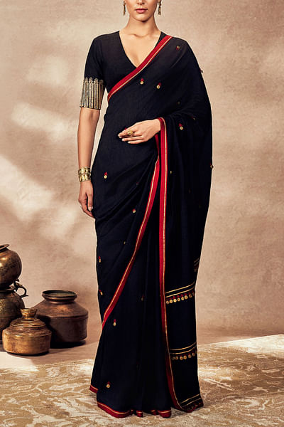 Black coin and gota embroidered sari set