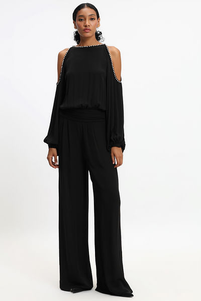 Black cold-shoulder jumpsuit