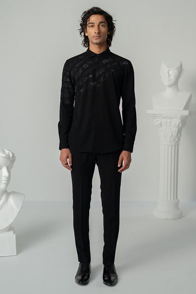 Black cosmic star embellished shirt