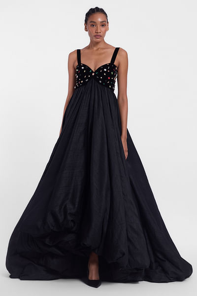 Black crystal embellished gown