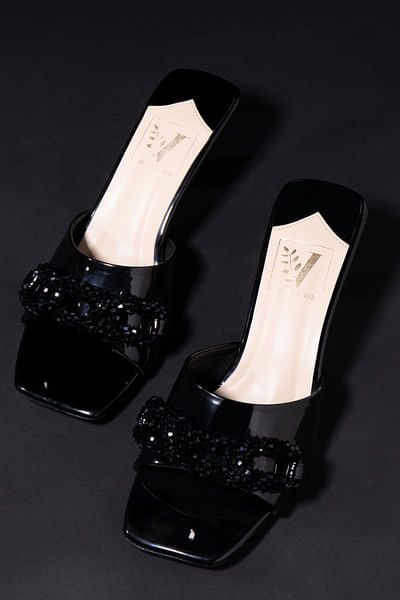 Black crystal embellished heels