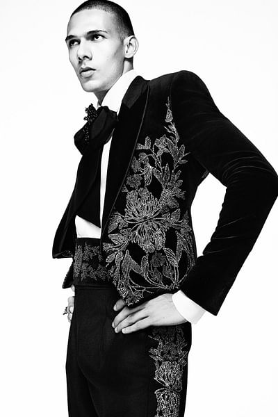 Black crystal embellished tuxedo set
