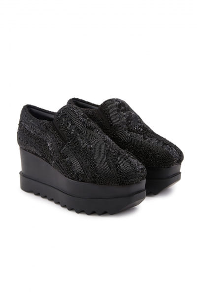 Black crystal embellished wedge sneakers
