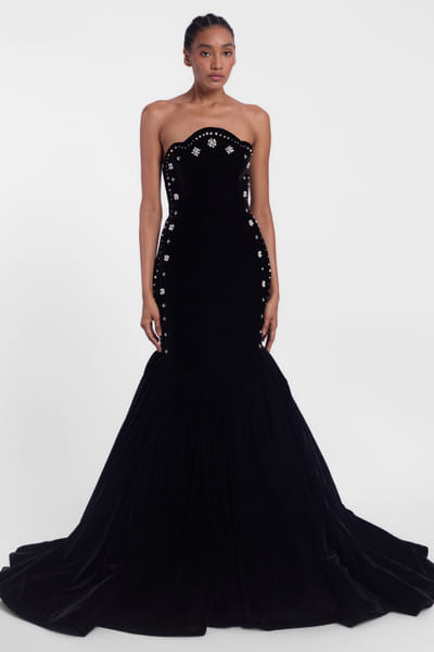 Black crystal embroidered gown