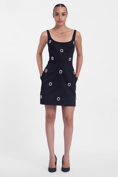 Black crystal embroidered mini dress