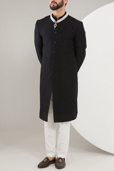 Black cut dana embroidered sherwani