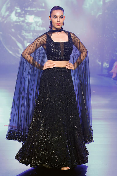 Black cutdana embroidered lehenga set