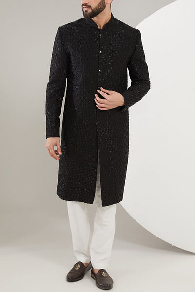 Black cutdana embroidered sherwani