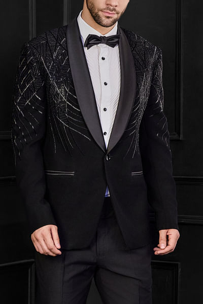 Black cutdana embroidered tuxedo set