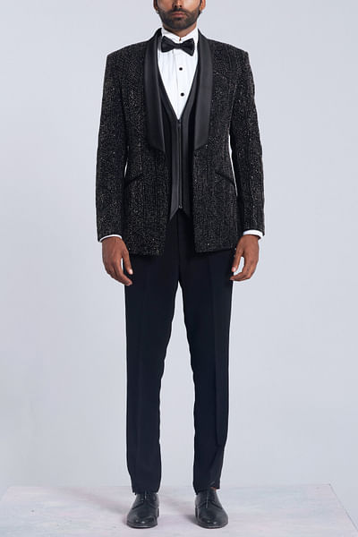 Black cutdana embroidered tuxedo set