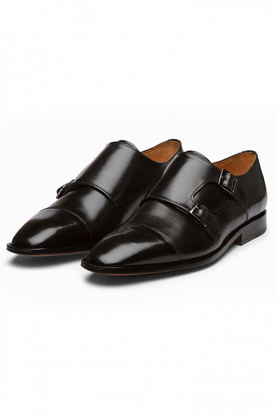 Black double monk strap shoes