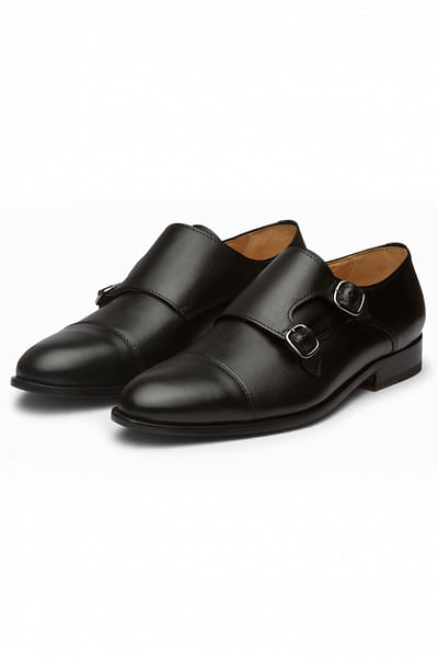 Black double monk strap shoes