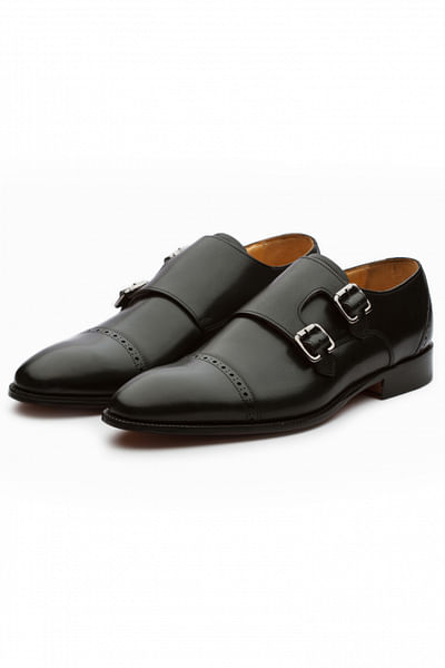 Black double monkstrap leather shoes