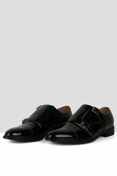 Black double strap monk shoes