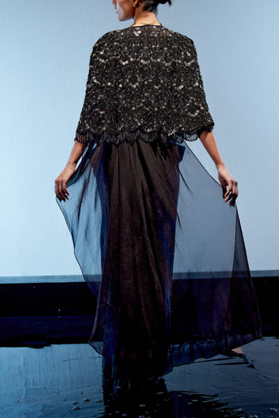 Miku Kumar Black draped skirt sari set MKUMAY2424