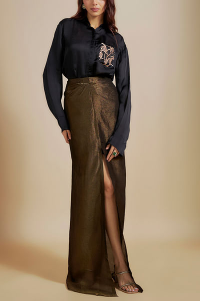 Black draped skirt set