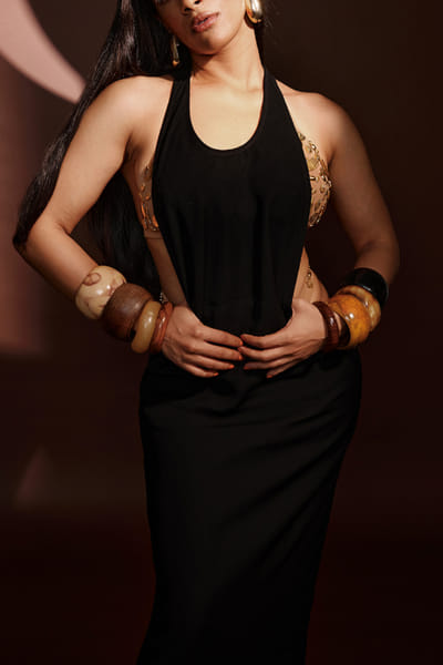 Masaba Black dress and embellished bikini MSBJUN2422