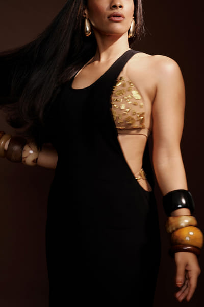 Masaba Black dress and embellished bikini MSBJUN2422