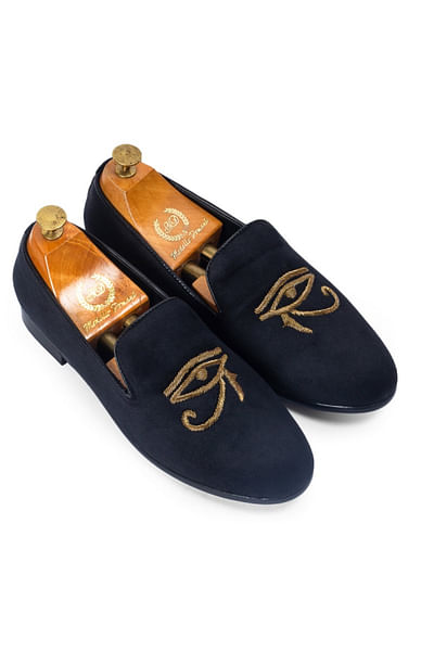 Black Egyptian zardozi embroidered slip-ons