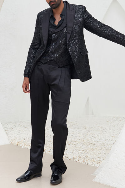 Black embellished blazer set
