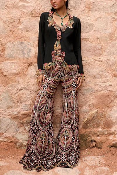 Black embellished co-ords