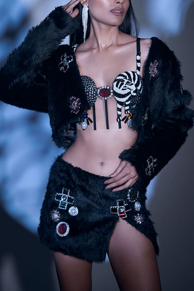Black embellished corset bralet