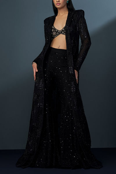 Black embellished jacket and sharara set