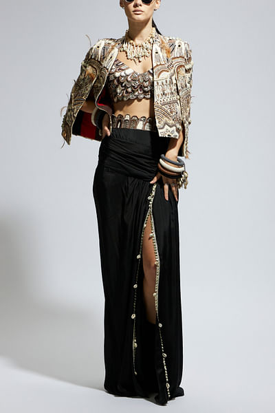 Black embellished jacket set