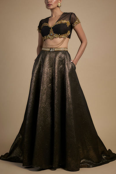 Black embellished lehenga set