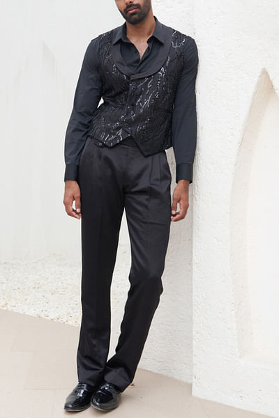 Black embellished waistcoat set