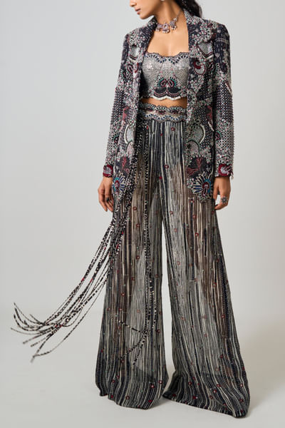 Black embroidered blazer set