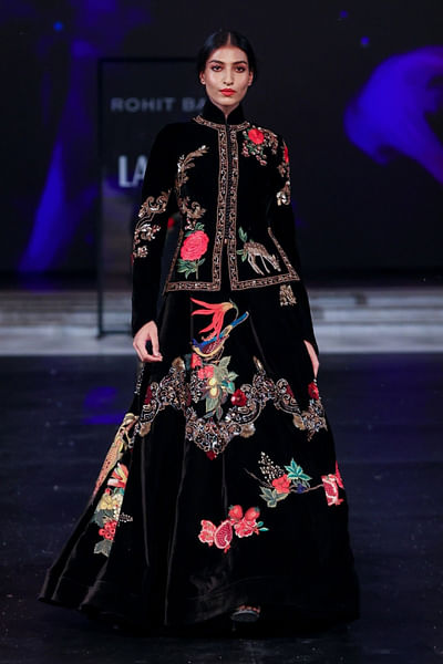 Black embroidered jacket and lehenga