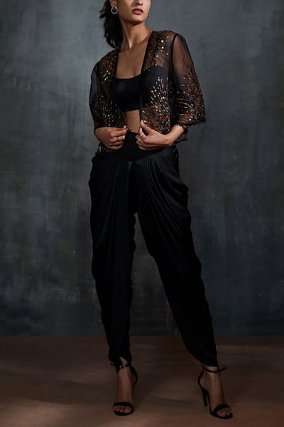 Black embroidered jacket set