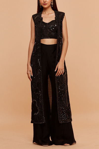 Black embroidered jacket set