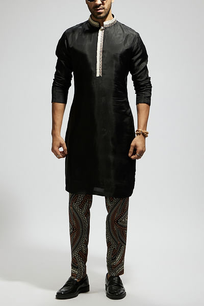 Black embroidered kurta and pant set
