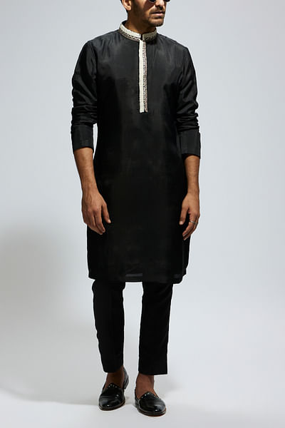 Black embroidered kurta set
