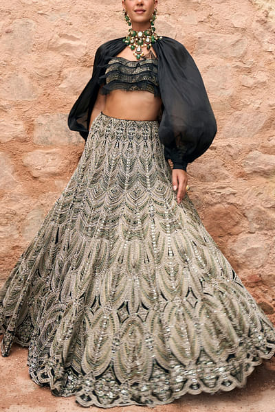 Black embroidered lehenga cape set