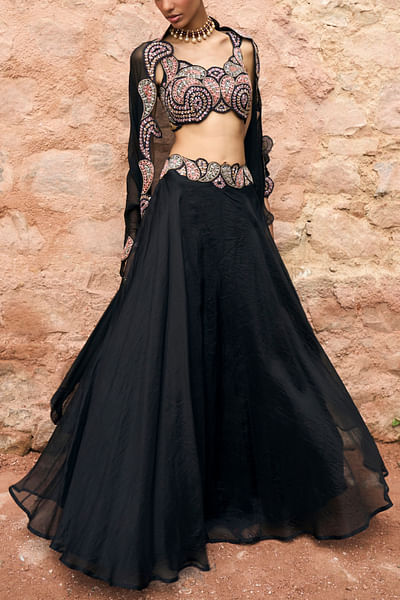 Black embroidered lehenga set