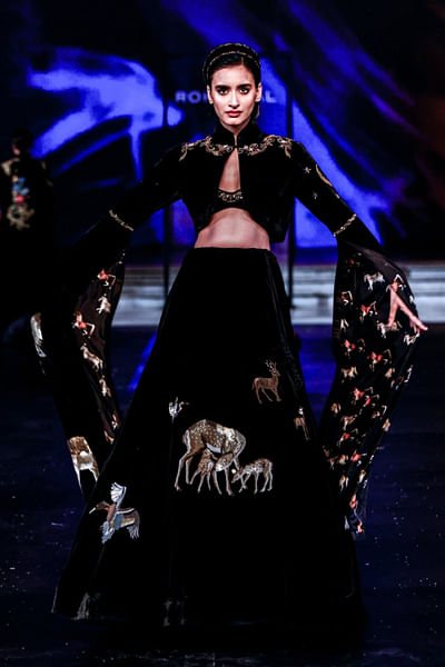 Black embroidered lehenga set