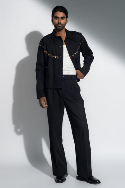 Black embroidered shacket